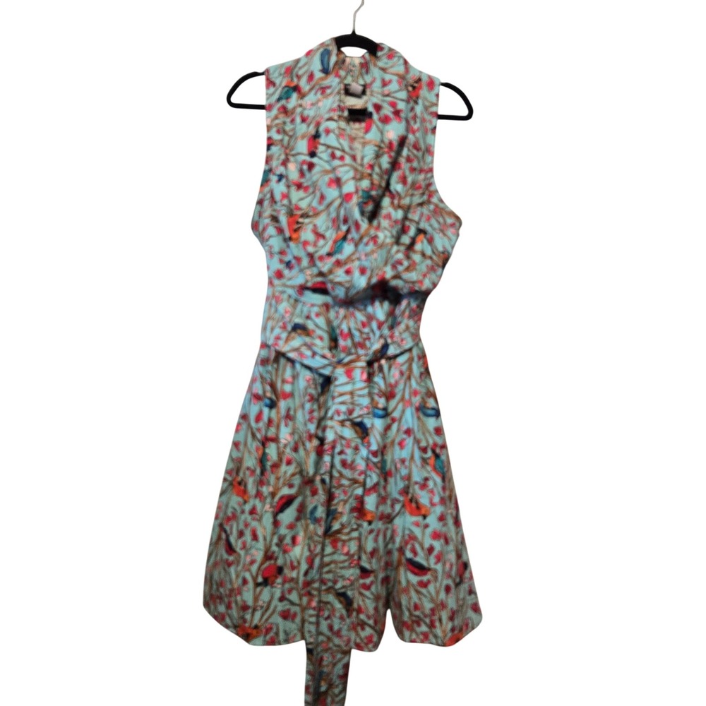 Retrolicious Fit Flare Dress Womens 1X Blue Bird Floral Rockabilly Pinup Cotton